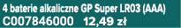 4 baterie alkaliczne GP Super LR03 (AAA) C007846000 12,49 z 