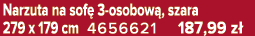 Narzuta na sof 3 osobow , szara 279 x 179 cm 4656621 187,99 z 