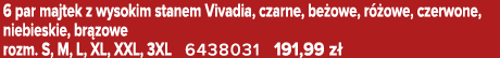 6 par majtek z wysokim stanem Vivadia, czarne, be owe, r owe, czerwone, niebieskie, br zowe rozm. S, M, L, XL, XXL, ...