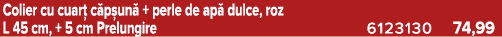 Colier cu cuar c p un  + perle de ap  dulce, roz L 45 cm, + 5 cm Prelungire 6123130 74,99