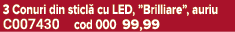 3 Conuri din sticl cu LED, ”Brilliare”, auriu C007430 cod 000 99,99